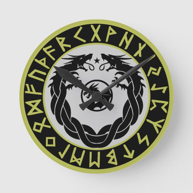 Dragon Viking Rune Protection Round Clock (Front)