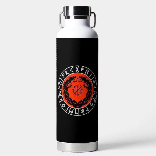 Dragon Viking Rune Protection Water Bottle (Front)