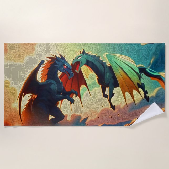 Dragon vs Pegasus - Fantasy Art Beach Towel (Front)