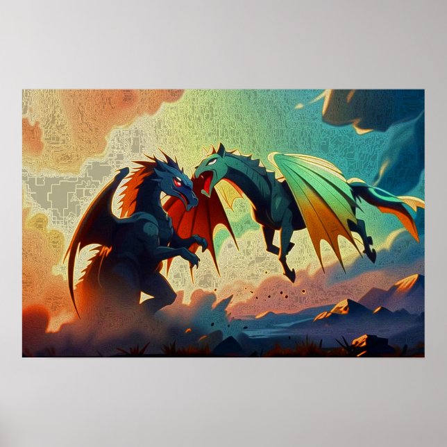 Dragon vs Pegasus - Fantasy Art Poster (Front)