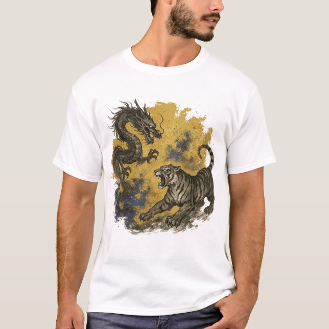 【Dragon vs Tiger Japanese Ink Art T-Shirt】 T-Shirt (Front)
