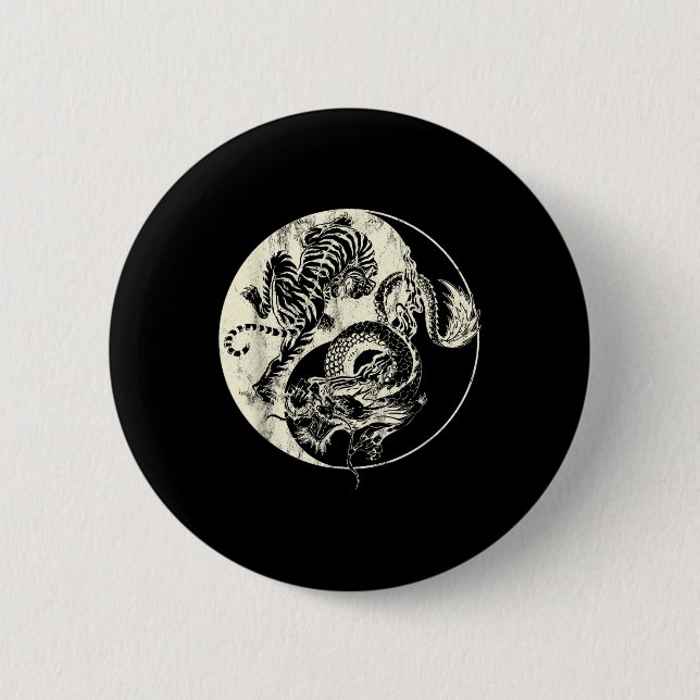 Dragon Vs Tiger Tattoo! Yin And Yang Beast Fight  6 Cm Round Badge (Front)