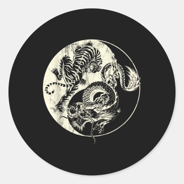 Dragon Vs Tiger Tattoo! Yin And Yang Beast Fight  Classic Round Sticker (Front)