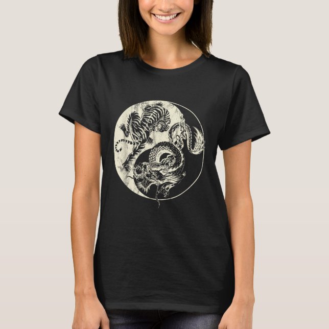 Dragon Vs Tiger Tattoo! Yin And Yang Beast Fight  T-Shirt (Front)
