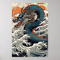 Dragon Wall Poster, Japanese Art Illustration