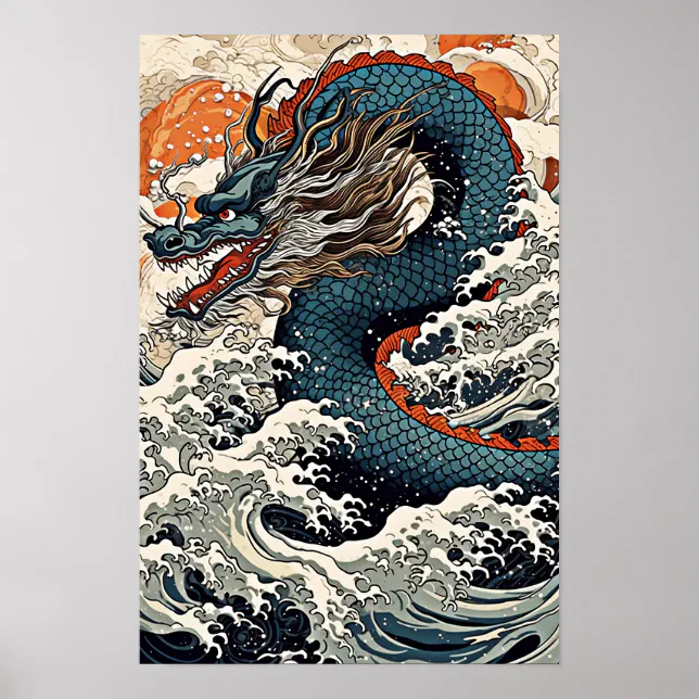 Dragon Wall Poster, Japanese Art Illustration Poster | Zazzle