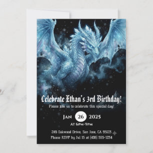 Dragon Watercolor Birthday Invitation