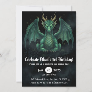Dragon Watercolor Birthday Invitation