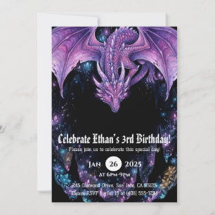 Dragon Watercolor Birthday Invitation