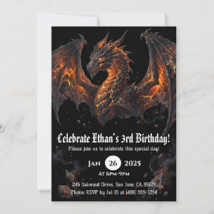 Dragon Watercolor Birthday Invitation