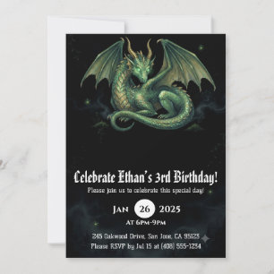 Dragon Watercolor Birthday Invitation