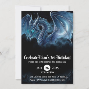 Dragon Watercolor Birthday Invitation