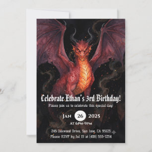 Dragon Watercolor Birthday Invitation