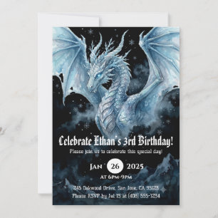 Dragon Watercolor Birthday Invitation