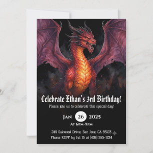 Dragon Watercolor Birthday Invitation