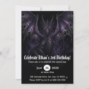 Dragon Watercolor Birthday Invitation