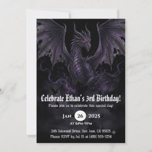 Dragon Watercolor Birthday Invitation