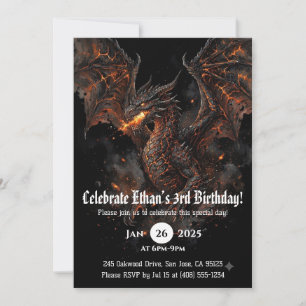 Dragon Watercolor Birthday Invitation