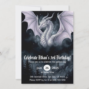 Dragon Watercolor Birthday Invitation