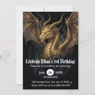 Dragon Watercolor Birthday Invitation