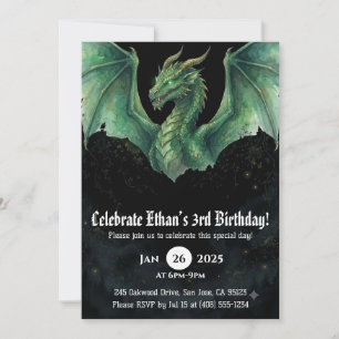 Dragon Watercolor Birthday Invitation