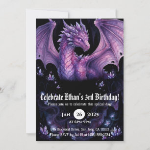 Dragon Watercolor Birthday Invitation