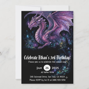 Dragon Watercolor Birthday Invitation