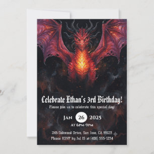 Dragon Watercolor Birthday Invitation
