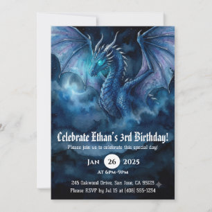 Dragon Watercolor Birthday Invitation