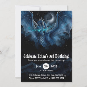 Dragon Watercolor Birthday Invitation