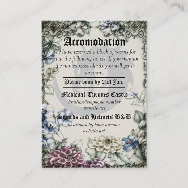 Dragon Wedding Mediaeval Gothic Accomodations Card (Front)