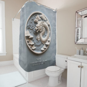 Dragon Wind Element Grey White Shower Curtain