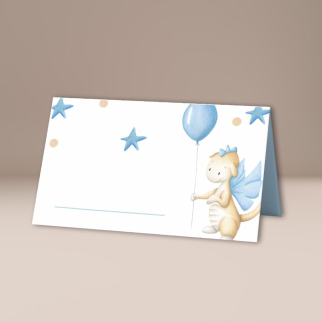 Dragon with Balloon and Stars Baby Shower  Place Card (Creator Uploaded)