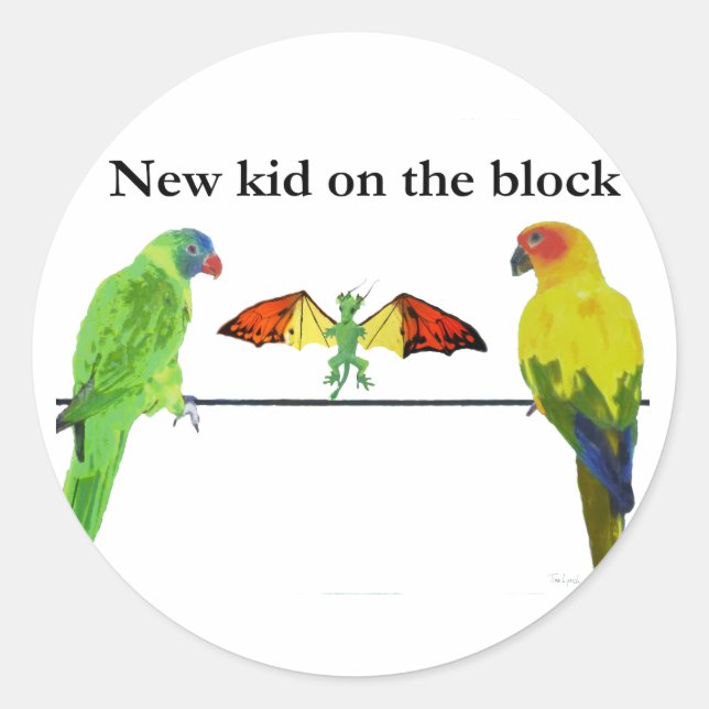 Dragon with Birds Classic Round Sticker (Front)