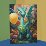 Dragon with Birthday Balloons  Card<br><div class="desc">This design was created through digital art. It may be personalised by clicking the customise button and changing the colour, adding a name, initials or your favourite words. Contact me at colorflowcreations@gmail.com if you with to have this design on another product. See more of my creations or follow me at...</div>