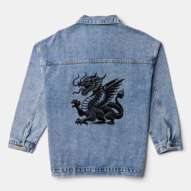 dragon with black colour denim jacket (Back)