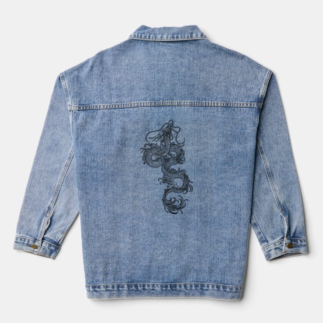 dragon with black colour denim jacket (Back)