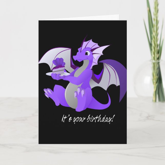 Dragon with Cake Birthday Card (Front)