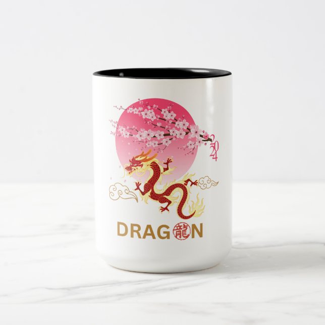 Dragon with Cherry Blossom Two-Tone Coffee Mug (Center)