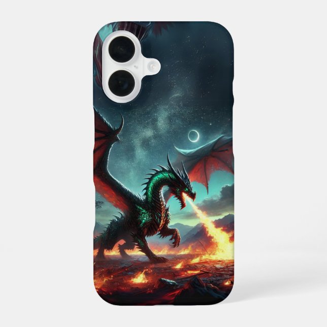 Dragon with Fire Design iPhone 16 Case (Back)