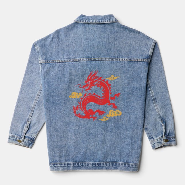 dragon with red colour denim jacket (Back)