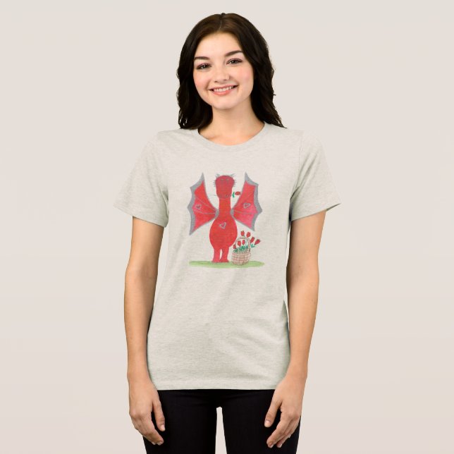 Dragon with Red Roses Tri-Blend Shirt (Front Full)