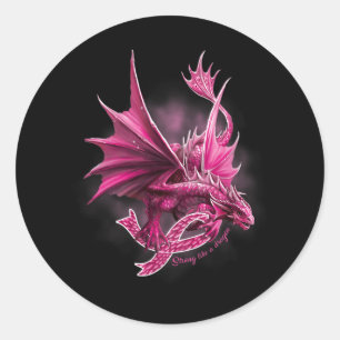 Dragon With Ribbon Breast Cancer Awareness  Classic Round Sticker