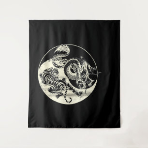 Dragon With Tiger Tattoo YIN And Yang Beast Fight Tapestry