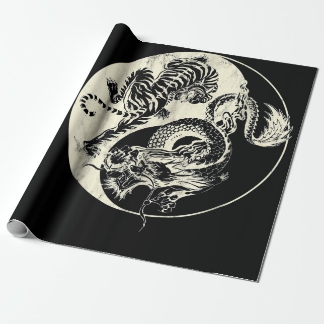 Dragon With Tiger Tattoo YIN And Yang Beast Fight Wrapping Paper (Unrolled)