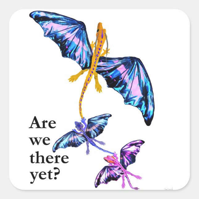 Dragon With Two Kids Square Sticker (Front)