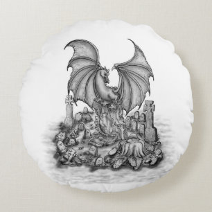 Dragon with Zombie Round Cushion