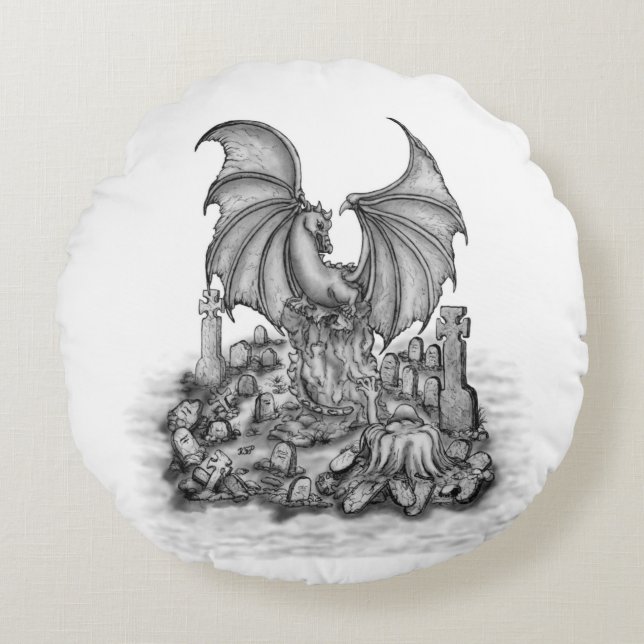 Dragon with Zombie Round Cushion (Front)