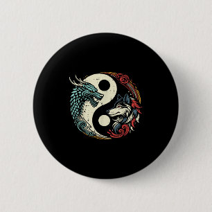 Dragon Wolf Yin Yang Chinese Mythical Zen Men Wome 6 Cm Round Badge