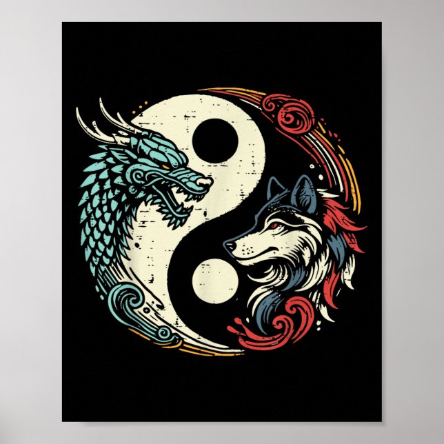 Dragon Wolf Yin Yang Chinese Mythical Zen Men Wome Poster (Front)